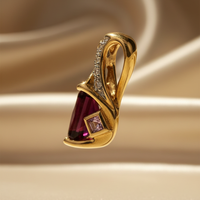 14K two-tone gold garnet and pink topaz diamond pendant side profile
