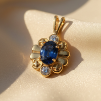 14K Yellow Gold Oval Sapphire & Diamond Pendant – Angle View