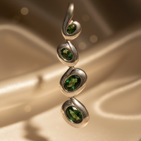 Sterling Silver Green Stone Triple Drop Pendant - Stone Detail View
