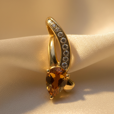 14K Yellow Gold Pear Citrine & Diamond Pendant - editorial front