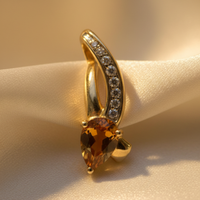 14K Yellow Gold Pear Citrine & Diamond Pendant - editorial front