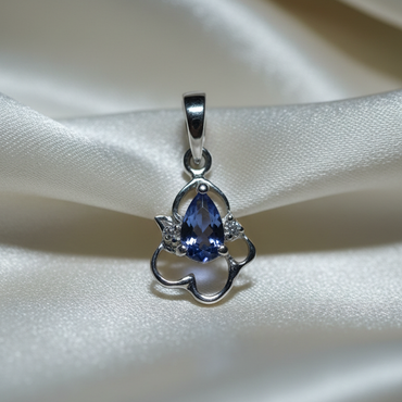 14K White Gold Tanzanite & Diamond Art Nouveau Pendant - Front View