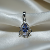 14K White Gold Tanzanite & Diamond Art Nouveau Pendant - Front View