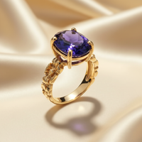 14K Yellow Gold Oval Amethyst Floral Ring — Three-Quarter View