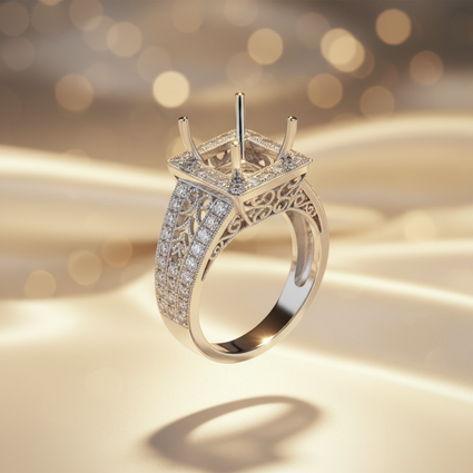 14K White Gold Diamond Semi-Mount Halo Ring - editorial elevated