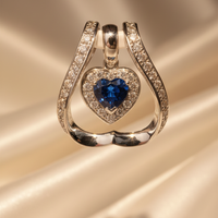 18K White Gold Heart Blue Sapphire & Diamond Pendant - Editorial Front