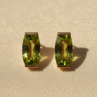 14K yellow gold peridot checkerboard stud earrings - editorial marketing image 1