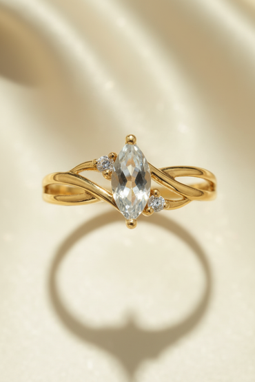 10K Yellow Gold Marquise White Topaz Ring – Top View