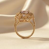10K Yellow Gold Vintage Filigree Rope-Twist Amethyst Ring — Side View