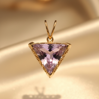 10K yellow gold 9x9mm trillion-cut amethyst filigree solitaire pendant, top-down view