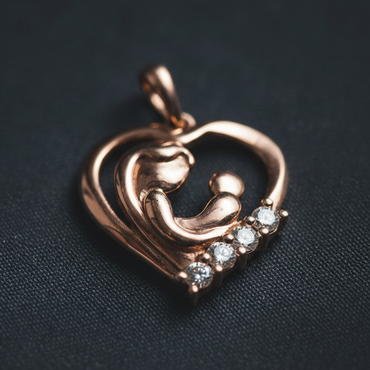 10K Rose Gold Diamond Mother and Baby Heart Pendant – Diamond Detail