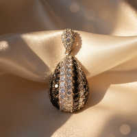 14K White Gold Black & White Sapphire Teardrop Pavé Pendant – Front View