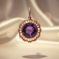14K Rose Gold Amethyst & Diamond Filigree Pendant - front view