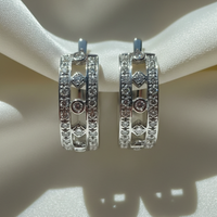 14K White Gold Floating Bezel Diamond Huggie Hoop Earrings – Front View
