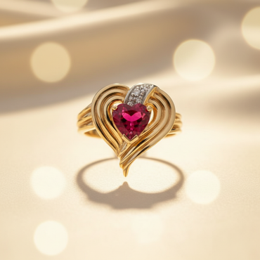 10K Yellow Gold Heart Created Ruby & Diamond Ring - Marketing Image 2