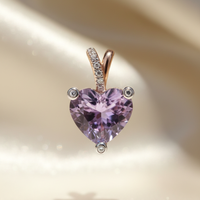 14K Rose Gold Heart Amethyst & Diamond Pendant - front view