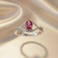 10K White Gold Oval Pink Tourmaline Ring with Diamond Infinity Bypass Shank - Top Down View