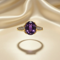 14K Two-Tone Checkerboard Amethyst Diamond Bypass Ring — Front View