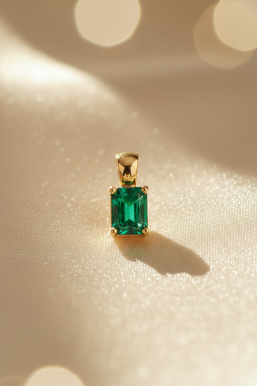 14K Yellow Gold Emerald Cut Emerald Pendant - Front View