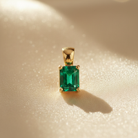 14K Yellow Gold Emerald Cut Emerald Pendant - Front View