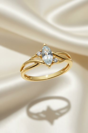 10K Yellow Gold Marquise White Topaz Ring – Angled View