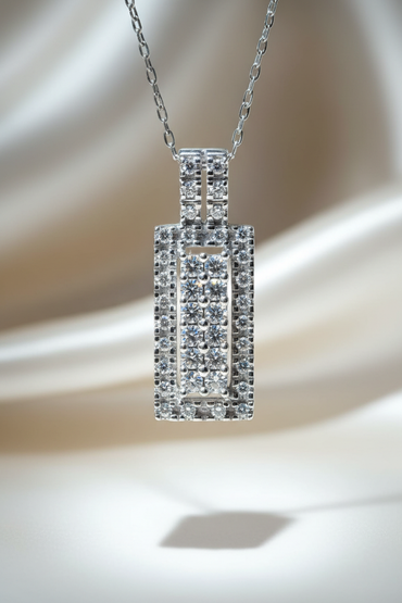14K white gold .33ctw diamond pavé bar pendant - editorial marketing image