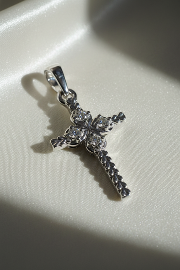 10K White Gold 1/20ctw Diamond Braided Cross Pendant - angle 2
