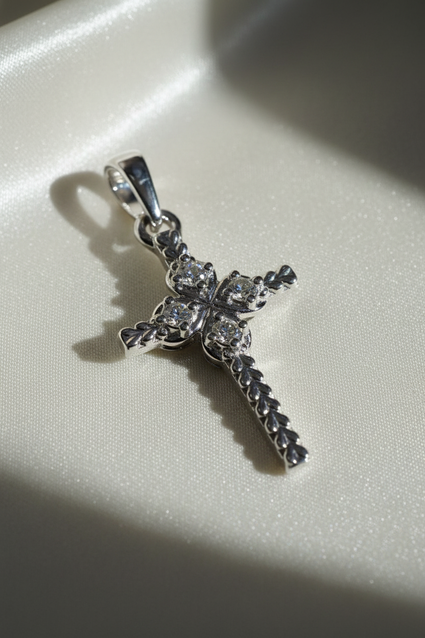 10K White Gold 1/20ctw Diamond Braided Cross Pendant - angle 2