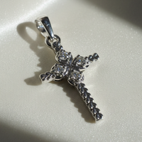 10K White Gold 1/20ctw Diamond Braided Cross Pendant - angle 2