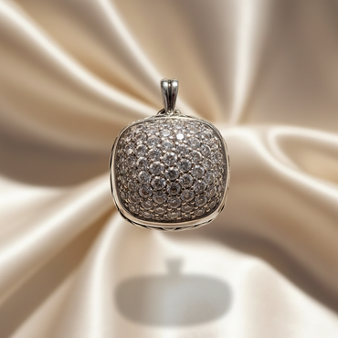 Sterling Silver Pavé CZ Cushion Pendant - Front View