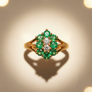 14K Yellow Gold Emerald & Diamond Cluster Ring - marketing image 5