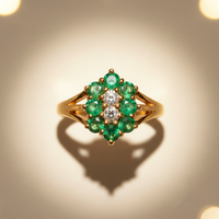 14K Yellow Gold Emerald & Diamond Cluster Ring - marketing image 5