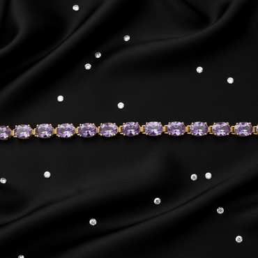 14K Yellow Gold Oval Amethyst Tennis Bracelet - Top View