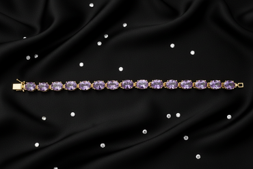 14K Yellow Gold Oval Amethyst Tennis Bracelet - Top View