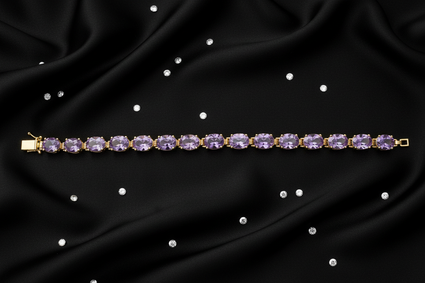14K Yellow Gold Oval Amethyst Tennis Bracelet - Top View