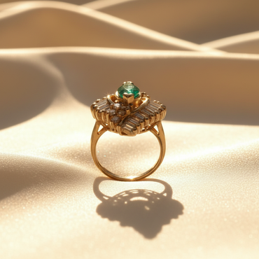 14K Yellow Gold Marquise Emerald & Diamond Ballerina Cluster Ring - marketing image 2
