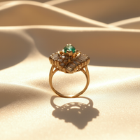 14K Yellow Gold Marquise Emerald & Diamond Ballerina Cluster Ring - marketing image 2