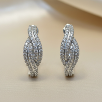 14K White Gold Diamond Twisted Infinity Crossover Hoop Earrings - Pair View