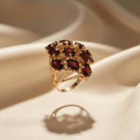 10K Yellow Gold Garnet Cluster Cocktail Ring - Side View