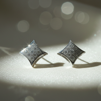 10K White Gold Natural Diamond Micro Pavé Kite Star Stud Earrings - Marketing Image
