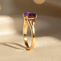 14K Yellow Gold Round Amethyst Solitaire Ring - side profile