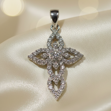 10K White Gold 1/6 TDW Natural Diamond Fashion Cross Pendant - angle 2