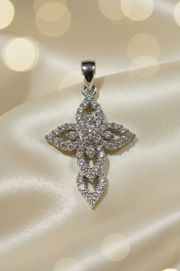 10K White Gold 1/6 TDW Natural Diamond Fashion Cross Pendant - angle 2