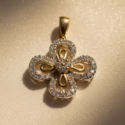 14K Yellow Gold Diamond Quatrefoil Flower Pendant - marketing image 1