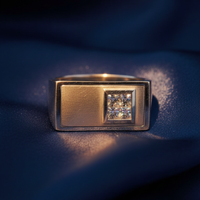14K White Gold Men's Princess Cut Diamond Ring on midnight blue silk backdrop editorial marketing image