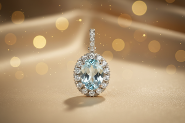 Aquamarine, White Sapphire & Diamond Pendant in 14K White Gold