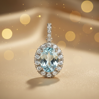 Aquamarine, White Sapphire & Diamond Pendant in 14K White Gold