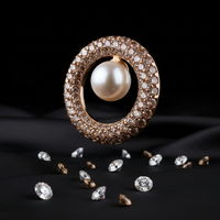 Rose gold freshwater pearl champagne diamond circle halo pendant - three-quarter angle