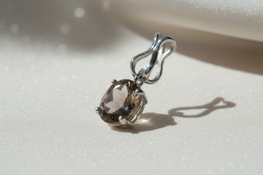 14K White Gold Oval Smoky Quartz Pendant with Wishbone Bail - three quarter view