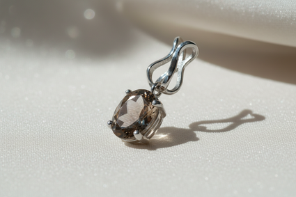 14K White Gold Oval Smoky Quartz Pendant with Wishbone Bail - three quarter view